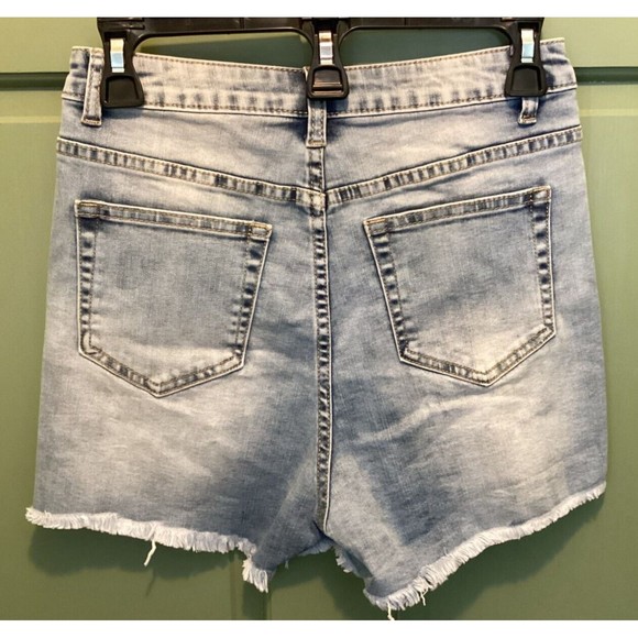 HOCAIES Sz 4 Exposed Button-Fly Raw Hem Distress Hi-Rise Comfortable Fit Shorts - Picture 3 of 7